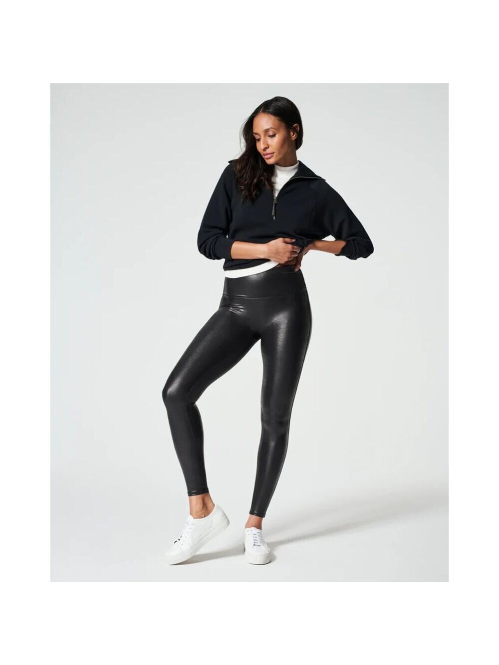 SPANX Black Shaping Faux Leather Full Length Leggings Size L